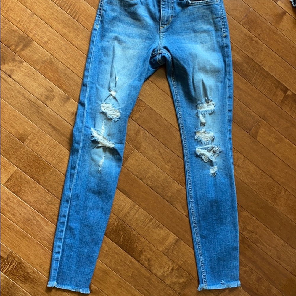 High rise skinny distressed denim